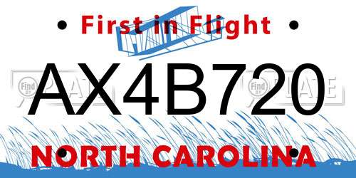 AX4B720 North Carolina License Plate