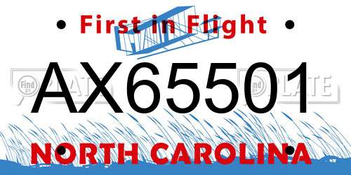 AX65501 North Carolina License Plate