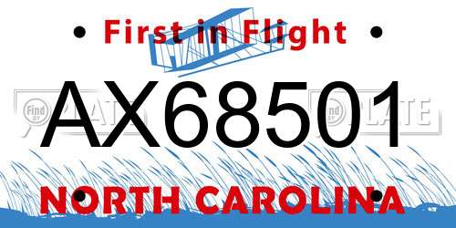 AX68501 North Carolina License Plate