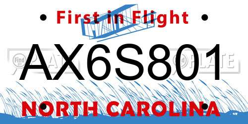AX6S801 North Carolina License Plate