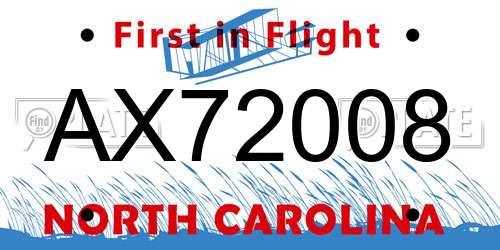 AX72008 North Carolina License Plate