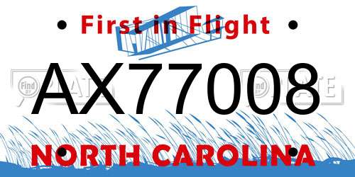 AX77008 North Carolina License Plate
