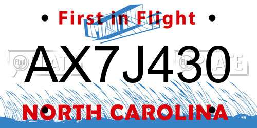 AX7J430 North Carolina License Plate