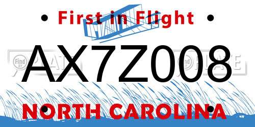 AX7Z008 North Carolina License Plate
