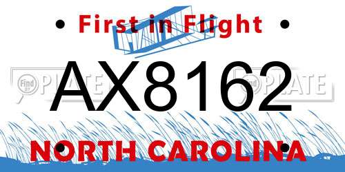 AX8162 North Carolina License Plate