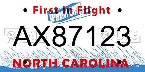 AX87123 North Carolina License Plate