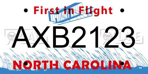 AXB2123 North Carolina License Plate