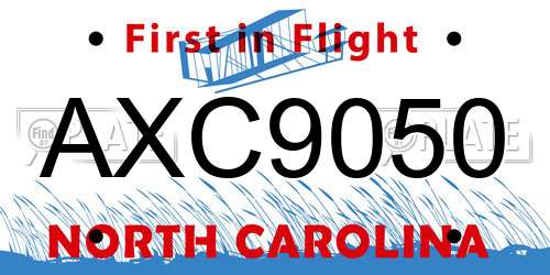 AXC9050 North Carolina License Plate