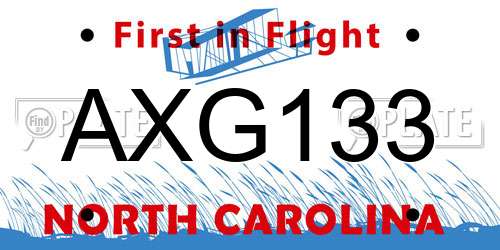 AXG133 North Carolina License Plate