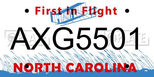 AXG5501 North Carolina License Plate