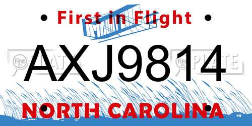 AXJ9814 North Carolina License Plate