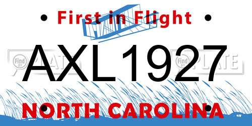 AXL1927 North Carolina License Plate