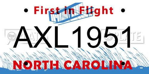 AXL1951 North Carolina License Plate