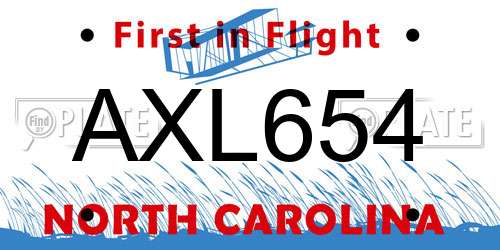 AXL654 North Carolina License Plate