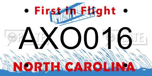 AXO016 North Carolina License Plate