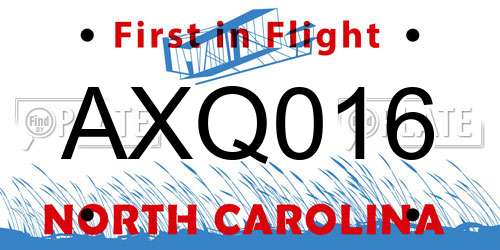 AXQ016 North Carolina License Plate