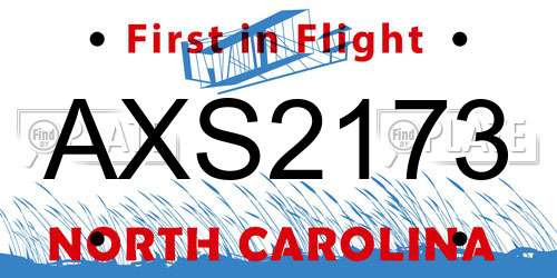 AXS2173 North Carolina License Plate