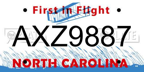 AXZ9887 North Carolina License Plate