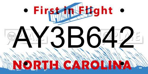AY3B642 North Carolina License Plate