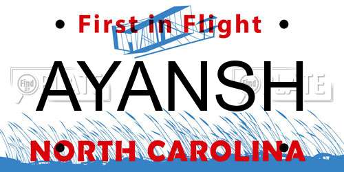 AYANSH North Carolina License Plate