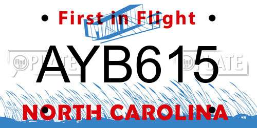 AYB615 North Carolina License Plate