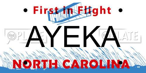 AYEKA North Carolina License Plate