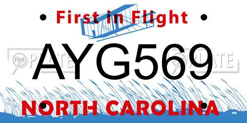 AYG569 North Carolina License Plate