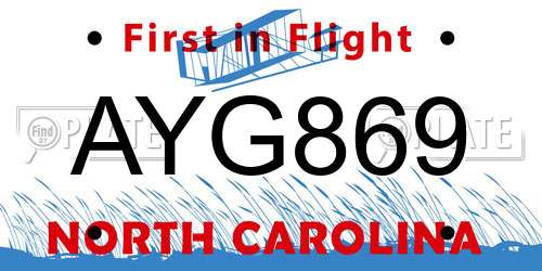 AYG869 North Carolina License Plate