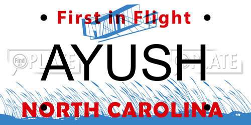 AYUSH North Carolina License Plate