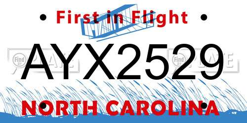 AYX2529 North Carolina License Plate