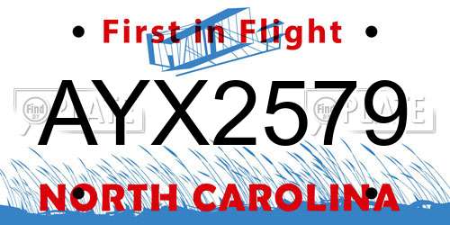 AYX2579 North Carolina License Plate