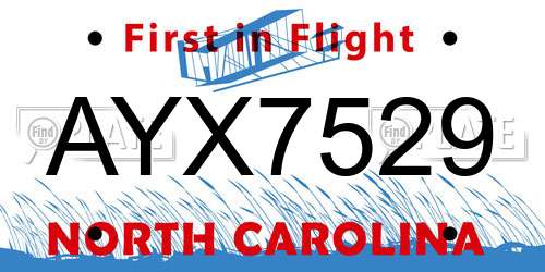 AYX7529 North Carolina License Plate
