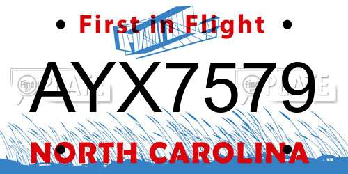 AYX7579 North Carolina License Plate