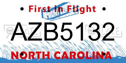 AZB5132 North Carolina License Plate