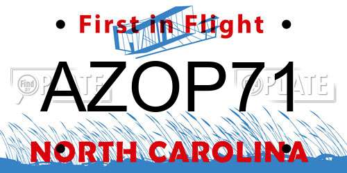 AZOP71 North Carolina License Plate