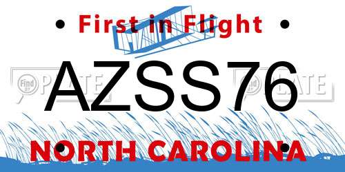 AZSS76 North Carolina License Plate