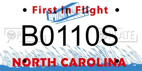 B0110S North Carolina License Plate