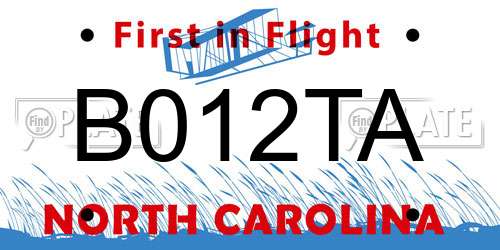 B012TA North Carolina License Plate