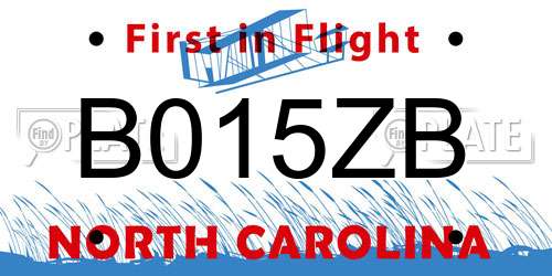 B015ZB North Carolina License Plate