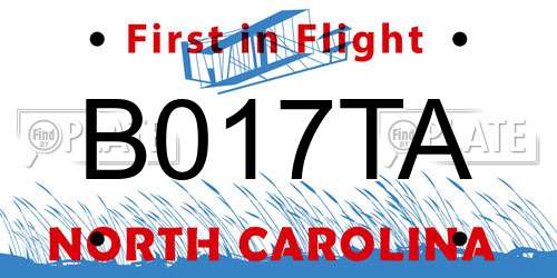 B017TA North Carolina License Plate