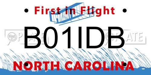 B01IDB North Carolina License Plate