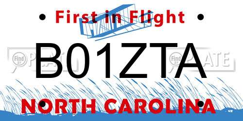 B01ZTA North Carolina License Plate