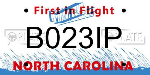 B023IP North Carolina License Plate