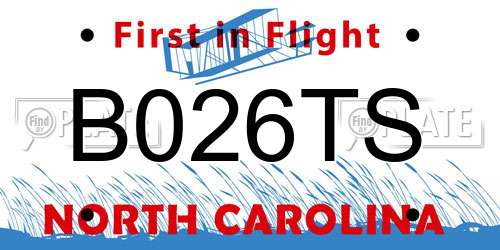B026TS North Carolina License Plate
