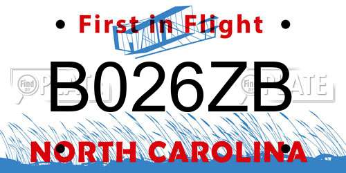 B026ZB North Carolina License Plate