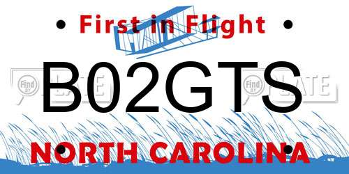 B02GTS North Carolina License Plate