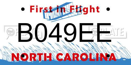 B049EE North Carolina License Plate