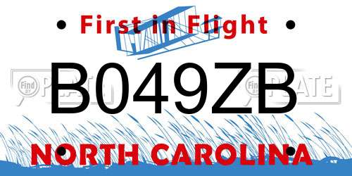B049ZB North Carolina License Plate