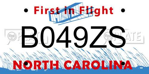 B049ZS North Carolina License Plate