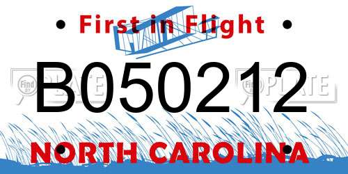B050212 North Carolina License Plate